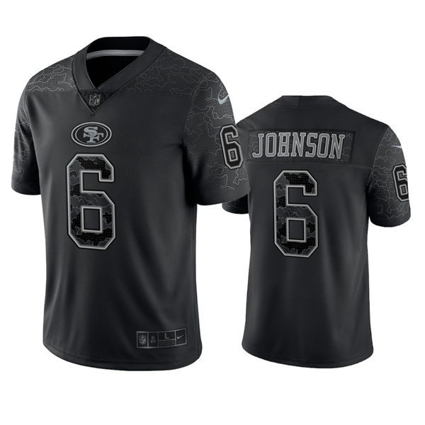 Men's San Francisco 49ers #6 Marcus Johnson Black Reflective Limited Stitched Football Jersey